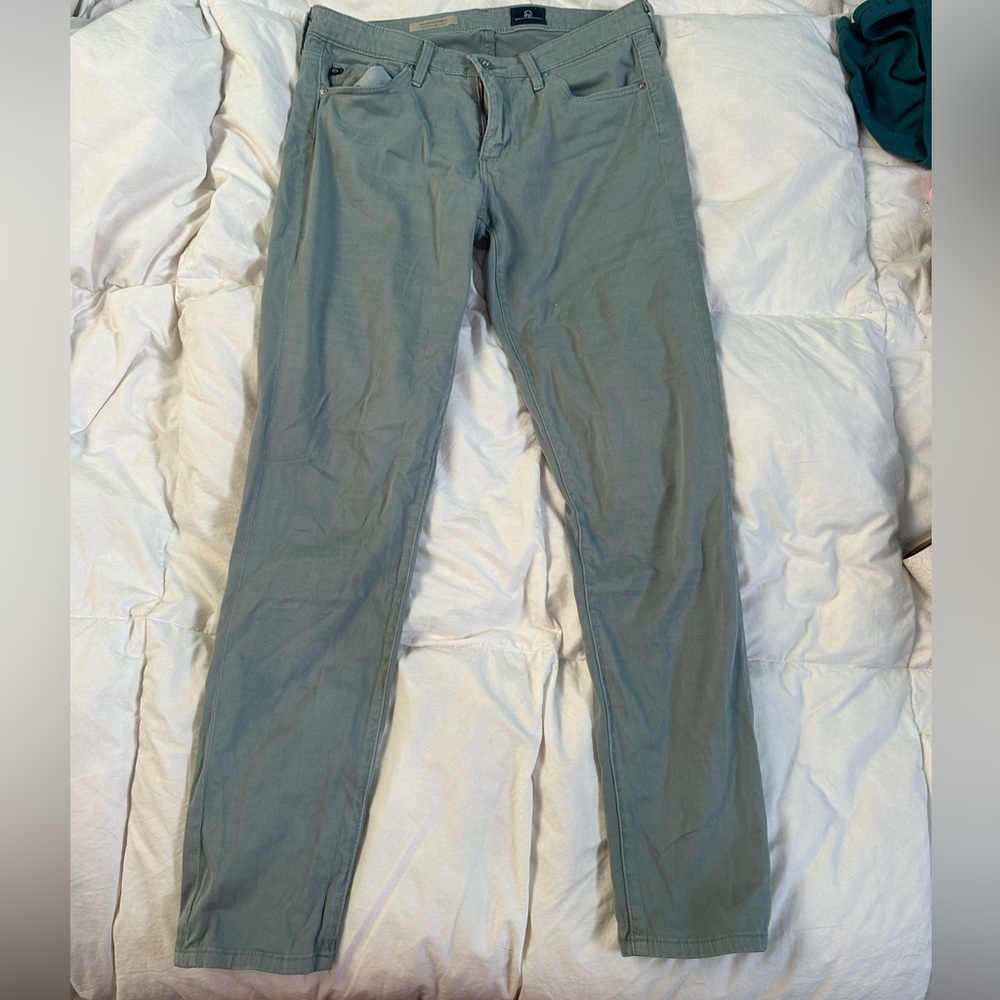 AG Grey-Green Low-Waisted Skinny Jeans
